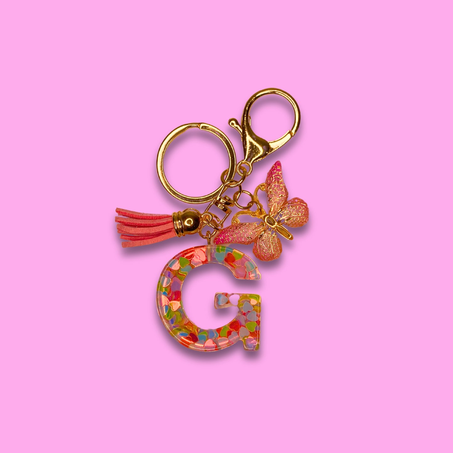 Pink Resin Letter Keyring